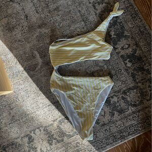 Womens Yellow and white striped swimsuit